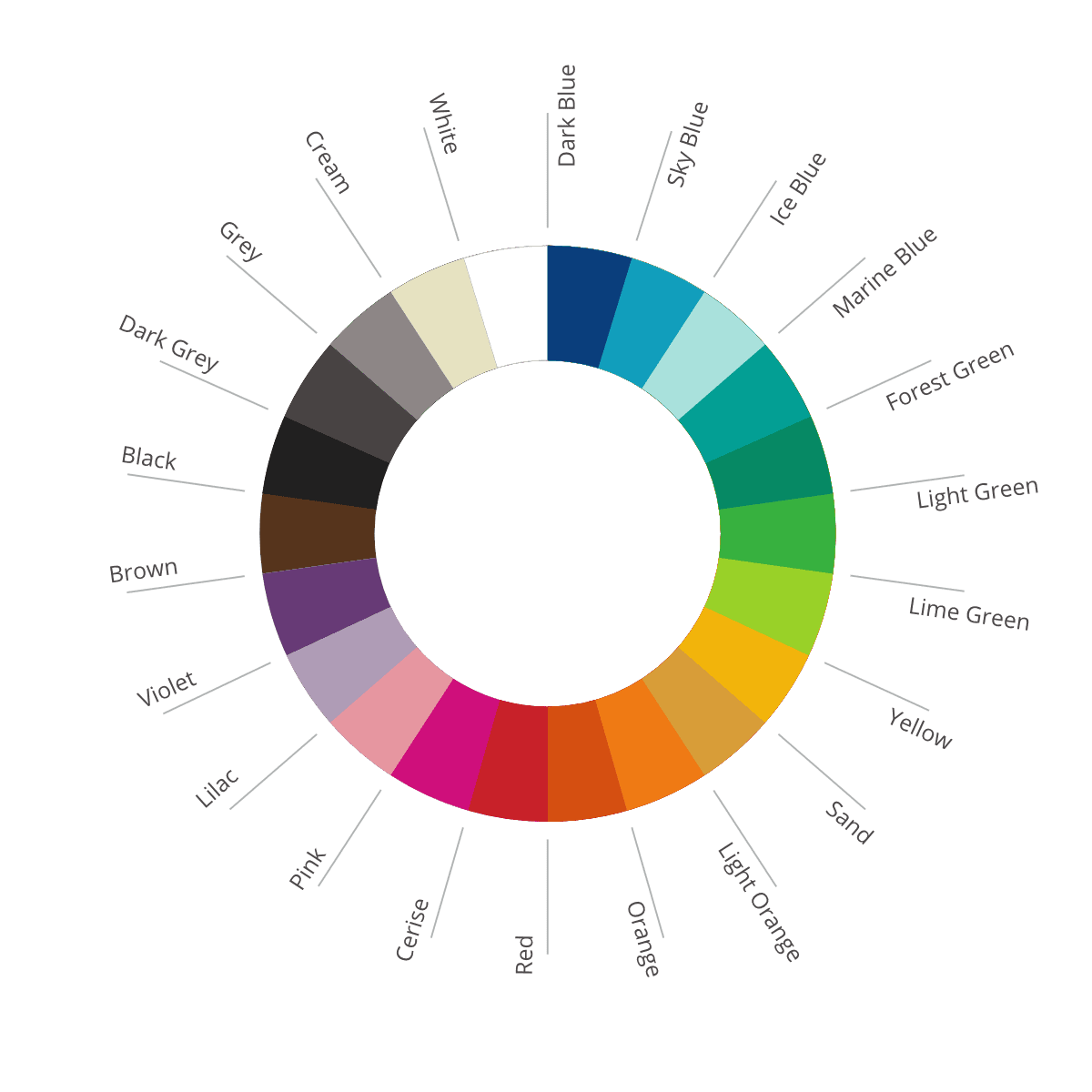 Colour wheel showcasing all the colour vinyls that we offer.