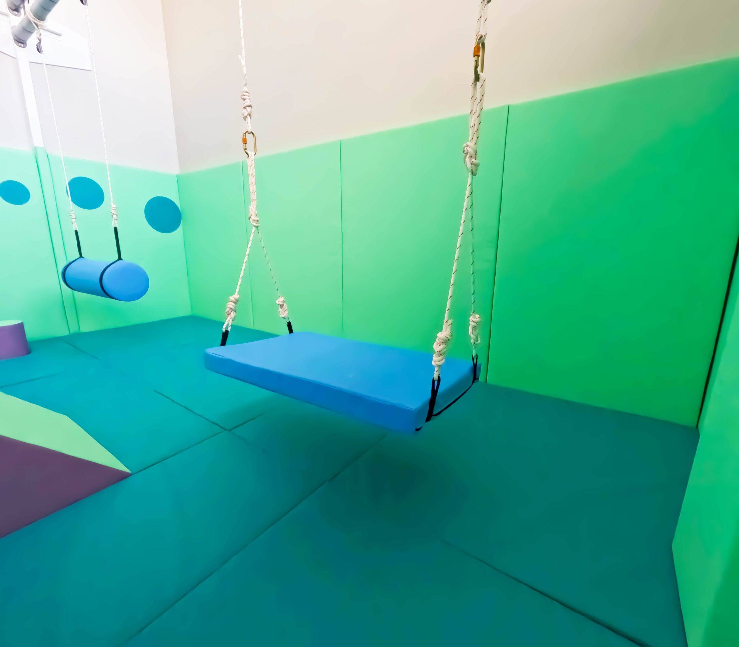 Swinging Sensory Platform found at Rushall Primary School's movement softplay area designed by Play Creations Ltd