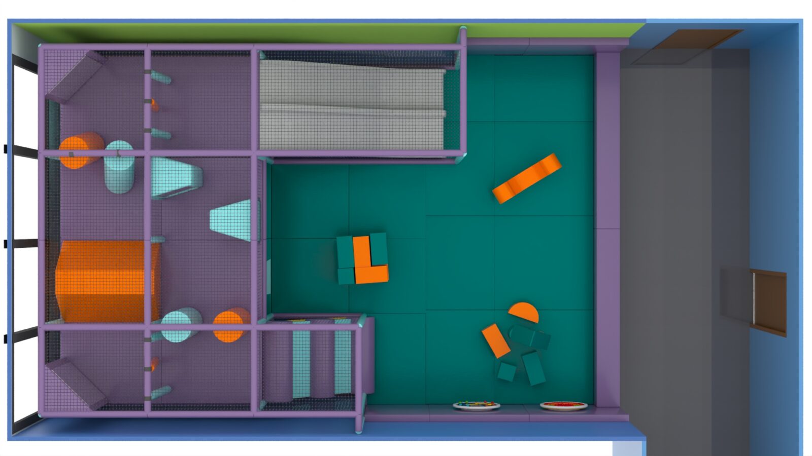 3D Render of the softplay layout in Serenity School designed by Play Creations Ltd.