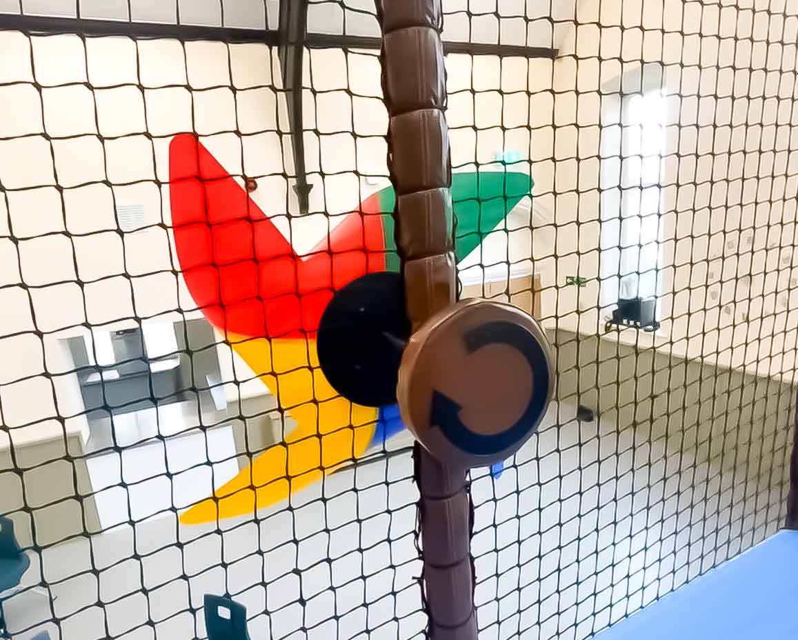 This is the Spinnable Pinwheel at Little Fishes' softplay in Hemsworth Methodist Church, designed by Play Creations.