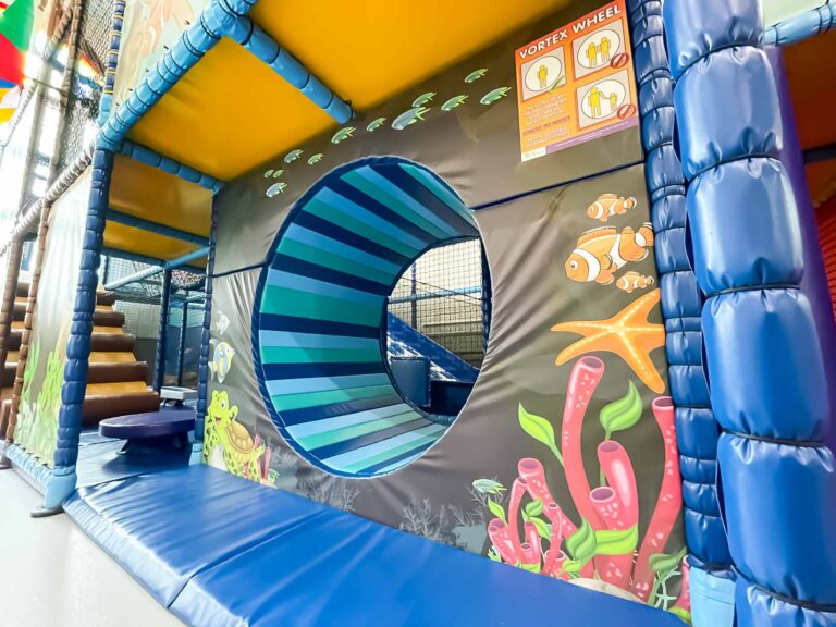This image is of a Vortex Wheel at Little Fishes' softplay at Hemsworth Methodist Church, Designed by Play Creations