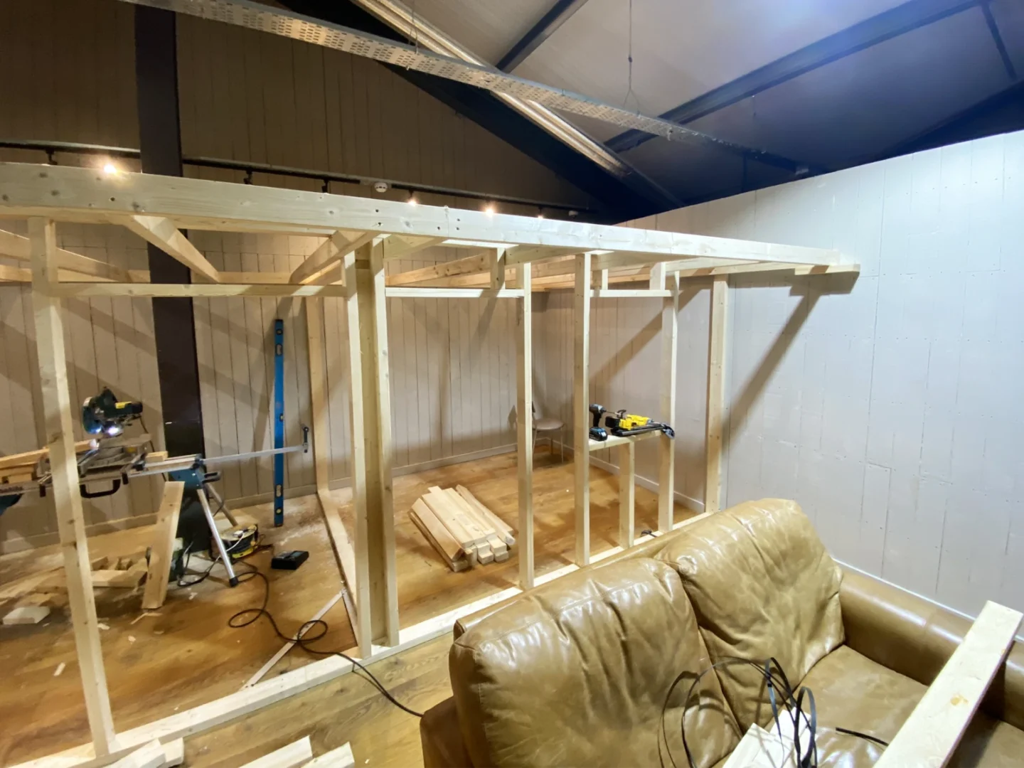 Construction of one of the roleplay areas. You can see the timber frame that has been built along with some power tools and spare panels of wood.