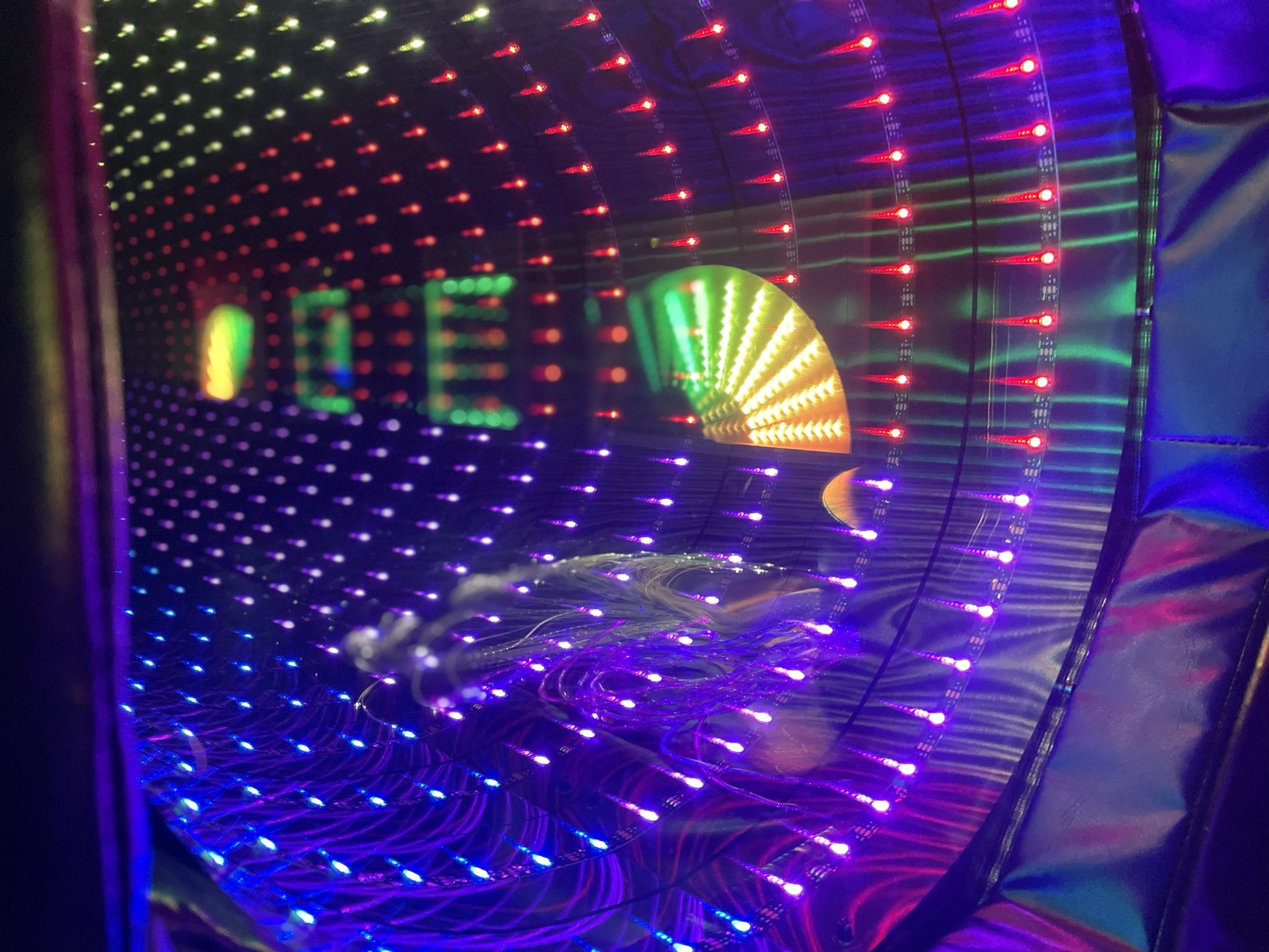 Refitted infinity mirror at St Giles School reflecting the other sensory equipment in the room. Designed by Play Creations