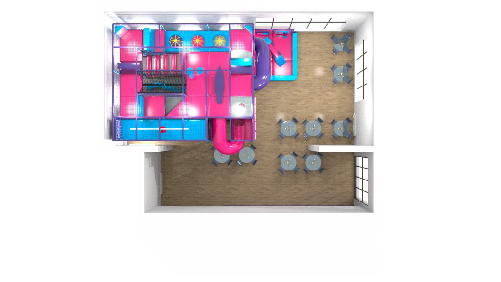3D Render of RAF Lakenheath's softplay layout design made by Play Creations Ltd.