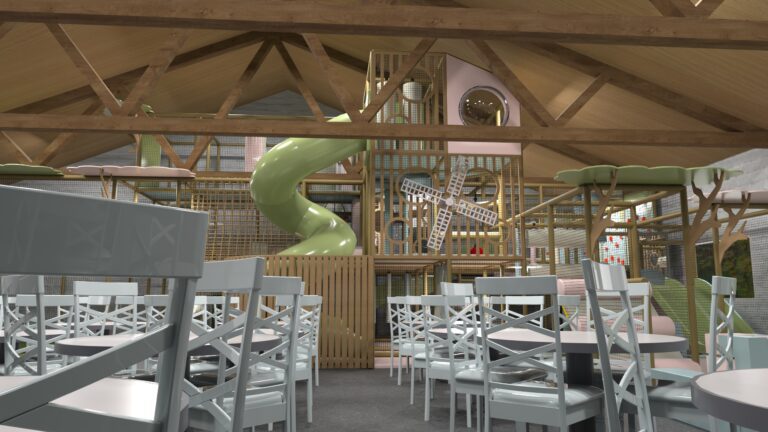 3D Render of the final concept design of The Play Hut in Congleton, designed and manufactured by Play Creations Ltd.