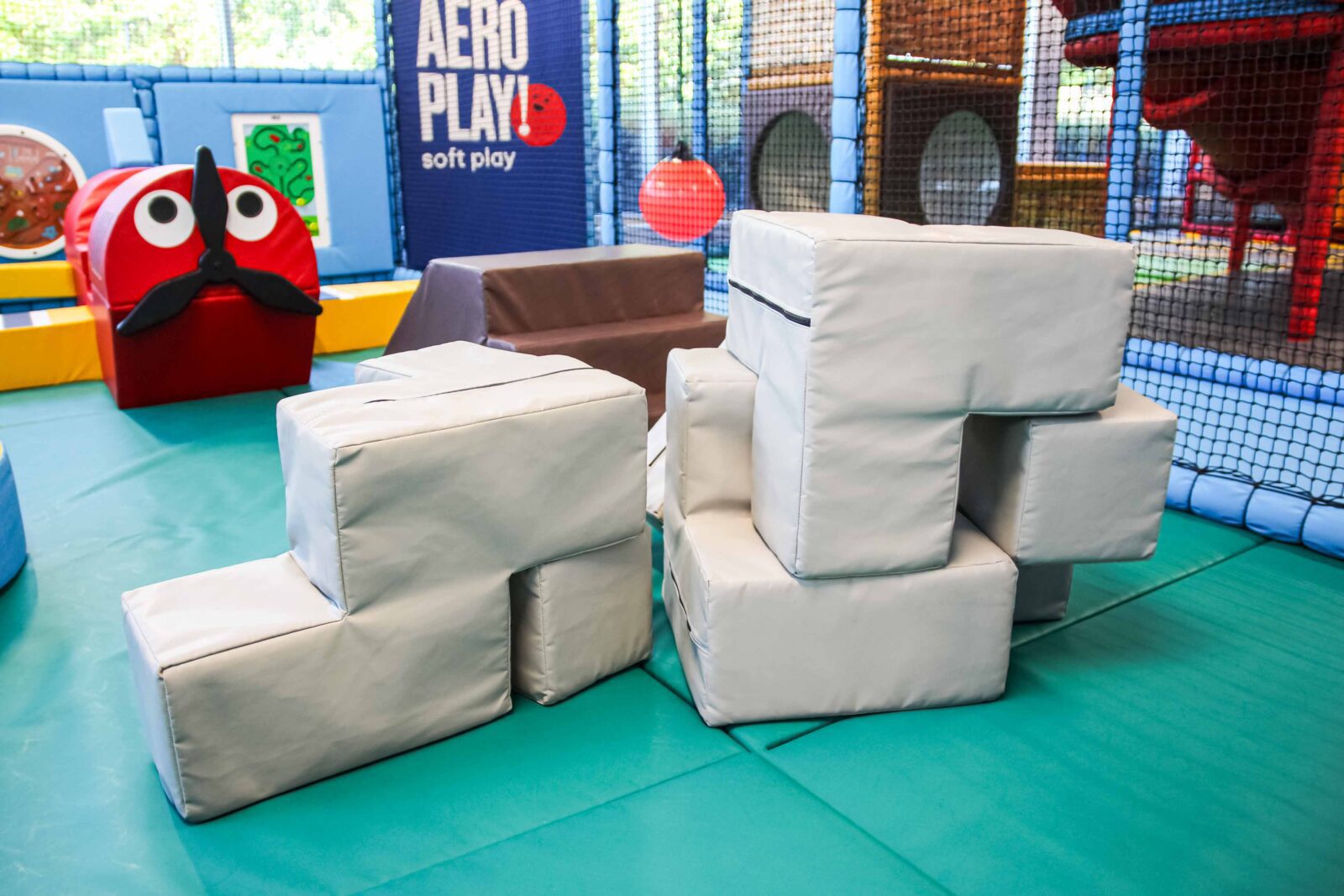 Grey SOMA Cube shapes found at the RAF Museum's indoor softplay area.